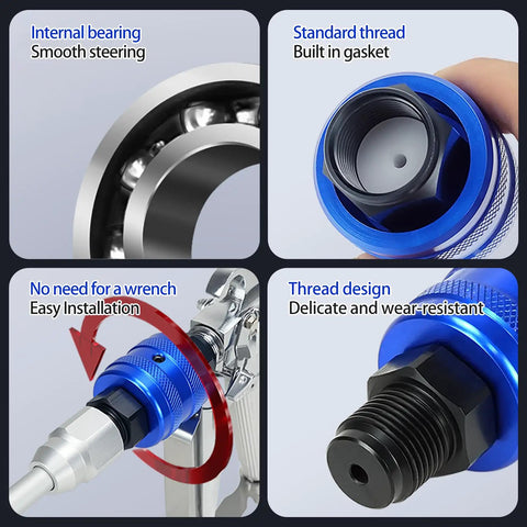 Airless Paint Sprayer Swivel Joint 360 Degree Rotate Spray Gun Connector Aluminum Alloy Built Tough Rustproof and Leakproof Tool for Most Sprayers and Spraying Equipment, 7/8 thread, internal bearing