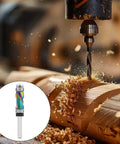Pro Woodworking Router Bit Set With Dual Upper Lower Bearing Systems For Stable Edging Trimming Plus Vibrations Less 7 Color Coated Shanks in use on wood.