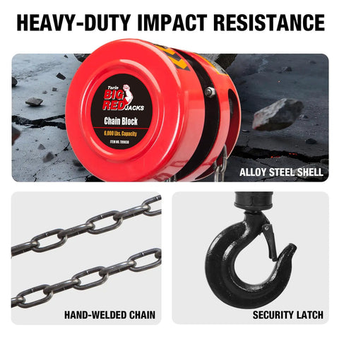 Heavy Duty 3 Ton Manual Chain Hoist with 6000 Lb Capacity And 10 Foot Travel Built Like A Tank For Rough Shop Jobs Alloy Steel Construction