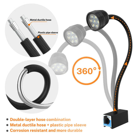 Led Magnetic Work Light With Flexible Gooseneck And 12T Magnetic Base, IP65 Waterproof 1400 Lumens For Lathe Milling Drill Press, Industrial Shop Lighting, Pro Grade Tough As Nails Hands Free