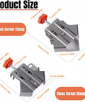 Stainless Steel 90 Degree Corner Clamp Set With Adjustable Swivel Jaws, Dope Pro Grade Right Angle Woodworking Clamp For DIY Cabinet Framing, Precise Joint Alignment, And Workshop Projects. Product size diagram for open and close corner clamp, 4-pack