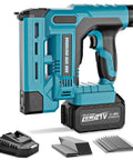 Badass Heavy Duty 18 Gauge Cordless Brad Nailer And Crown Stapler Combo With Fast Charger showing tool details and accessories.