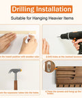 Drilling installation guide for Wall Mount Key And Mail Organizer With Six Hooks And A Storage Drawer Wooden Key Rack With Shelf For Entryway And Home Decor Easy To Install With Screws Or Adhesives No Drill Option.