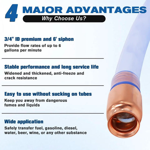 Heavy Duty 3/4 Inch Auto Siphon Hose Tube With 6 Foot Long Flexible Reach for quick liquid transfers and safe operation.
