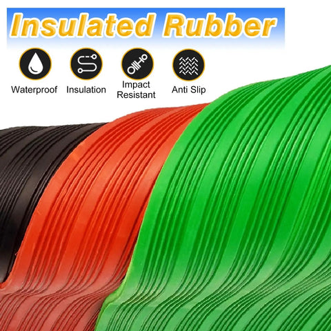 Built Tough Hardcore Commercial Grade Rubber Safety Mat For High Voltage Electric Shock Defense And Solid Grip Shop Shielding Oil Proof Anti Slip Cushion For Switchgear Setup Areas, showing multi-colored insulated rubber texture.