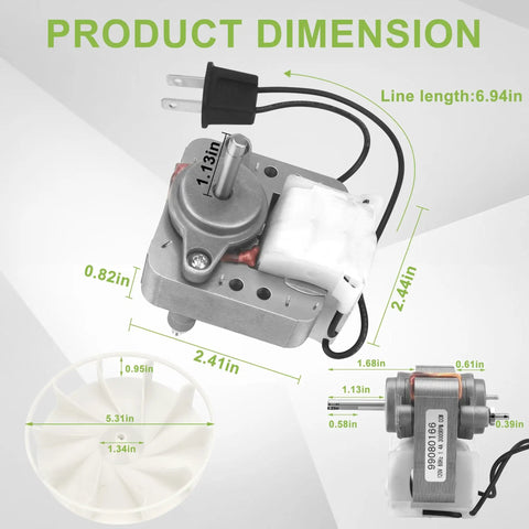 Replacement Bathroom Exhaust Fan Motor 120V 70 CFM Pure Copper for NuTone Broan Vent Fans S99080166 BP28 CCW 3000 RPM with dimensions
