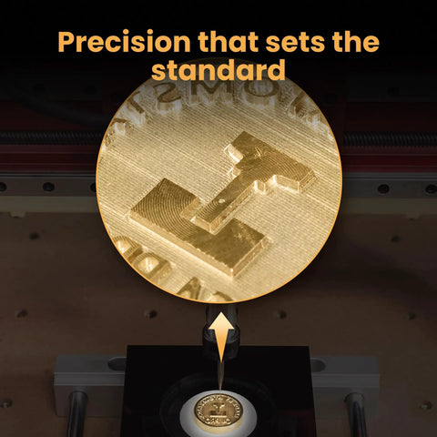 Close-up of engraved metal showing precision detail, crafted by the Pro Grade 200W CNC.Router And Desktop Milling Machine.