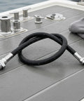 High Quality Pro Diving Dry Suit Hose Low Pressure Inflator Tube Air Connector Rubber Brass Fittings Secure Threads Stable Connection Buoyancy Control Black 32 Inch Long Tough Built Serious Scuba Kick Ass Gear Total Sweet Ride black 32-inch drysuit inflator hose with brass fittings on wet deck