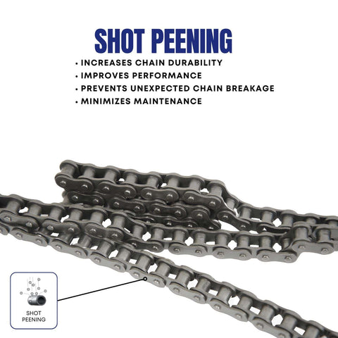 40 Roller Chain 3 Feet With 1 Connecting Link ANSI 0.500 Pitch Heavy Duty showing shot peening features