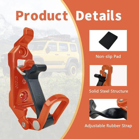 Overlanding Shovel Rack Mount Kit for Roof Racks and Trucks, heavy duty rubber clamp grip tool holder with non-slip pad details