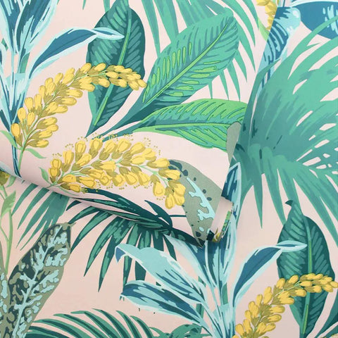 Pink Botanical Havana Palm Peel And Stick Wallpaper With Self Adhesive Removable Grasscloth Look Texture For Accent Walls And Diy Decor 20.5 In By 16.5 Ft Made In The USA