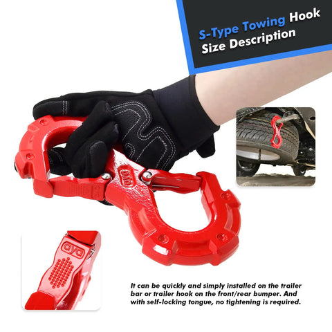 S Shape Integrated Winch Shackle With Quick Release For Off Road Recovery 33000 Lbs Break Strength And 11200 Lbs WLL Electro Galvanized Steel with glove