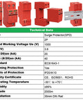 Two Pole 40KA DC Surge Protector For Solar PV And Home Lightning Protection Heavy Duty 1000V Rating 2P Arrester with DIN Rail