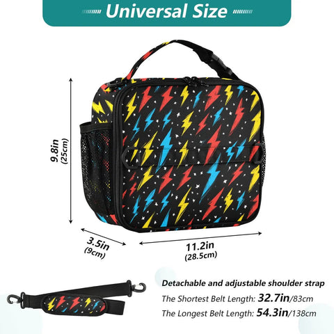 Colorful Lightning Bolt Insulated Lunch Bag For Kids And Adults With Shoulder Straps, Portable Cooler For School Office Travel And On The Go Meal Prep, 11.2in x 9.8in