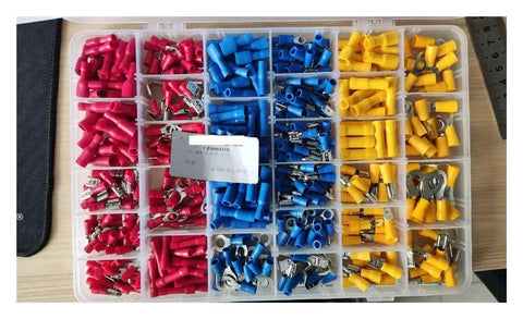 Solid 500pc Assortment Of Insulated Spade Terminals And Fork Lugs For Electrical Wiring Crimping Job With Heavy Duty Pliers And Butt Rings Included In This Rolling Kit That Makes Any Garage Project Easy To Handle Like A Pro. 500-piece organizer tray
