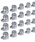 Top Shelf Twenty Pack Of 3/4 Inch Zinc Alloy Squeeze Connector Conduit Fittings displayed from multiple angles for wiring solutions.