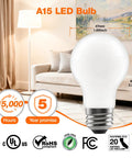 Soft White A15 LED Ceiling Fan Light Bulb Dimmable 60W Equivalent, Frosted, 800 Lumens, Medium Base, 2700K, 15,000 Hour Life, 2 Pack