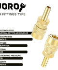Brass Air Coupler Set With 1/4 Inch Body And 3/8 Inch Hose Barb M Type Quick Connect Fittings For Air Compressors 10 Piece