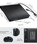 External USB 3.0 Type-C CD DVD Drive for PC and Mac Black Portable Burner with Fast Read and Write Speeds Backward Compatible with USB 1.0 to 2.0 Plug and Play Slim Durable Multisystem Compatibility, 5.8 inch