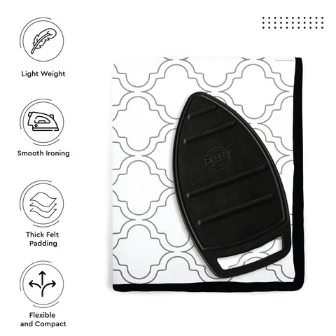 Big 48x28 Inch Ironing Mat Pad With 3mm Padding And Silicone Iron Rest for steam pressing, shown with black silicone rest