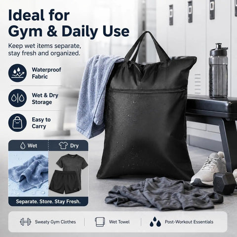 Black Two Pack Go-To Travel Laundry Bag With Large 18 By 23 Inch Wet Bag for gym essentials, showcasing waterproof fabric.