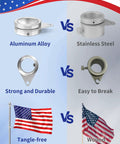 Smooth As Butter 360 Rotating Flag Pole Rings 2 Pack Heavy Duty Aluminum Alloy Mounting Clips showing tangle-free flag display.