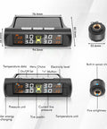 Real Time Tire Pressure Monitoring System With Solar Charging, 4 TPMS Sensors Pack, High Precision Readouts To 0.5 PSI, Updates Every 3 Seconds While Driving, Easy Install, Boost Safety And Driver Peace of Mind. Solar TPMS display with sensor dimensions