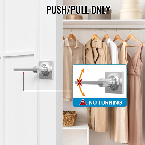 Two Pack Dummy Door Handles For Closets And French Double Doors Levers Knobs Set Decorative Push And Pull Exterior Handles Easy Install No Frills Latch Setup Quick Snap Fit Brass Base satin nickel dummy lever on closet door