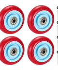 4 pcs push cart wheels replacement PU rolling casters with bushing and washer, 4 inch by 1.3 inch, 100 mm diameter, red, heavy duty