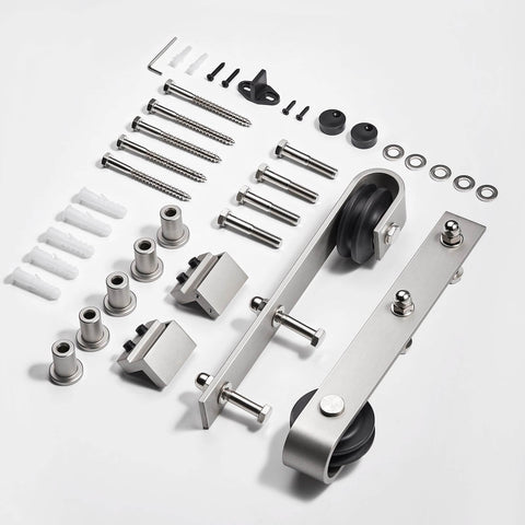 6Ft Sliding Barn Door Hardware Kit With Satin Nickel Track And Rollers, Stainless Steel Parts, Set For 30 Inch Wide Door Panel