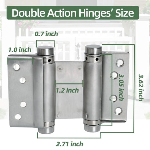 Four Pack Double Action Spring Hinges For Self Closing Doors 3 Inch Stainless Steel 201 Includes Pins And Screws