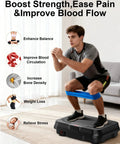 Man using Total Body Vibration Plate For Kickstart Fat Burn And Lymphatic Drainage Home Gym Workout with resistance band