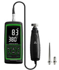 Vibration Meter VM-424 with Remote Probe for Motors and Gearboxes, shown with accessories and digital display.
