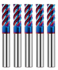 Five Piece One Eighth Inch Solid Carbide Square Nose End Mills Set Pro Grade, Four Flute CNC Milling Bits For Stainless Steel