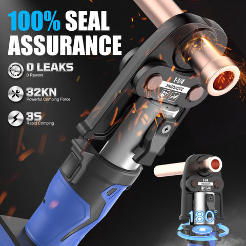 Pro Press Tool For Copper Pipes With 32kN Crimp Power 18V Brushless Motor Includes Six US Standard Jaws From One Half Inch To Two Inch close-up