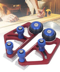 Rugged Woodworking Bearing Feeder Set with Sliding Blocks Table Saw Feed Guide Roller Featherboard on a workbench.