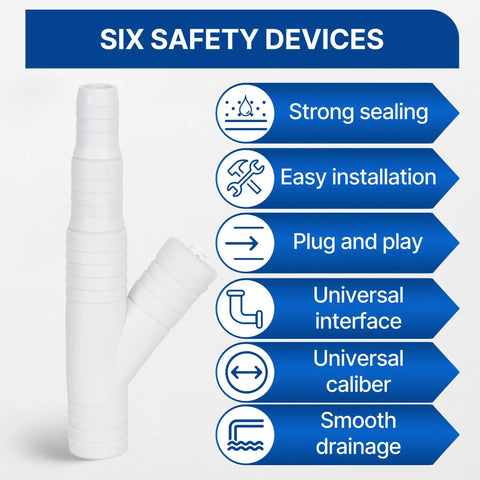 Versatile Dishwasher Drain Hose Adapter Kit With 1/4 Inch Quick Connect Fitting And 7/8 Inch Fitting For Dishwashers shown with feature icons