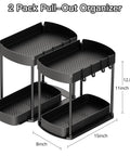Heavy Duty Sliding Under Sink Organizers 2 Pack Black Pull Out Cabinet Drawers image showing dimensions and design