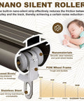 Heavy Duty Double Curtain Track System With Aluminum Brackets And Wall Mount, Silent Glide Rails For Room Divider In Living Room, Bedroom, Or Hospital, 2.2m Black nano silent roller close-up