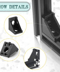 2020 Series Aluminum Extrusion Profile Connector Kit for 20mm Rails, close-up of corner bracket and rail assembly detail