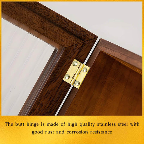 100 Pack Mini Brass Hinges For Jewelry Boxes And Small Cabinets, 180 Degree Rotation Gold Butt Hinges installed on wooden box