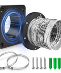 Magnetic Dryer Vent Coupler With Built In 4 Inch Sealed Hose Delivers Easy No Sweat Self Connect And Quick Disconnect In Tight Duct Spaces, black 4-inch dryer vent coupler with hose, clamps, screws and anchors