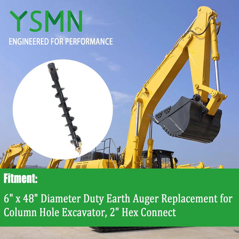 Heavy Duty 6 Inch By 48 Inch Earth Auger With 2 Inch Hex Connect For Post Holes Four Foot Long Pro Grade Post Hole Digger For Fence Posts Decks And Garden Poles With Precise Depth And Diameter Control