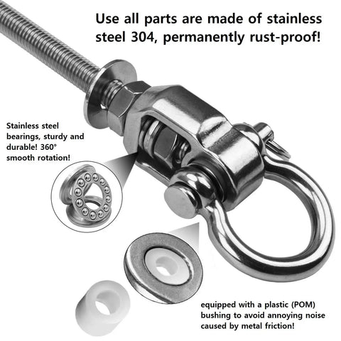 Close-up of 4 Pack Heavy Duty Swing Hangers With Bearings 304 Stainless Steel, showing bearings and rust-proof design details.