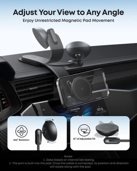 Magnetic Wireless Car Charger With 360 Degree Adjustable Mount And Detachable Pad Speedy 15W Qi2 Certified Fast Charging For iPhone