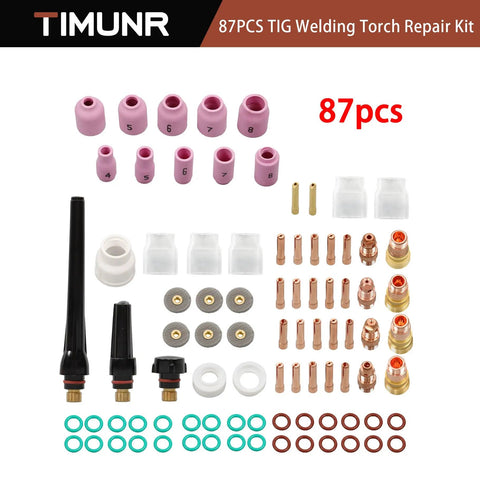 All In One TIG Welding Torch Repair Kit With Stubby Gas Lens Alumina Nozzles Glass Cups For WP 17 18 26 Welding Nozzle