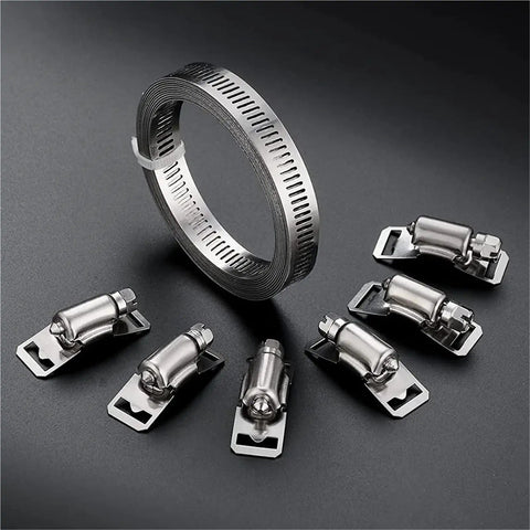 Premium 304 Stainless Steel Hose Clamps Kit Featuring Adjustable Worm Gear Band Design For Ducts And Hoses With Rigid Core Construction That Wraps Securely To Lock In A Tight Even Grip Resisting Stretching And Deformation For Heavy Duty Automotive And. 6-piece clamp set
