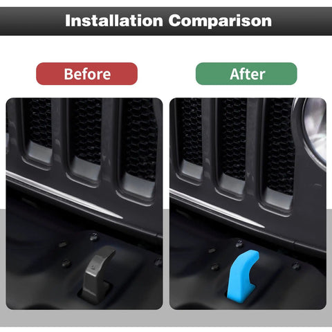 Installation comparison of Jeep Wrangler Tow Hook Covers Front Bumper Caps 2 Pack Rubber Protectors Before and After