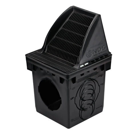 Square Catch Basin Drain Grate for 12-Inch Basins Downspout Riser and Low Profile Adapters Plastic Black No Fuss Debris Blocker