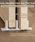 Runs Like Butter Adjustable Aluminum Sliding Closet Door Floor Guide For Double Bypass Tracks showing installation instructions and measurements.
